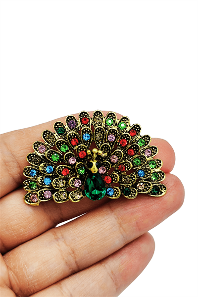Royal Peacock Renkli Taşlı Zarif Tavus Kuşu Broş