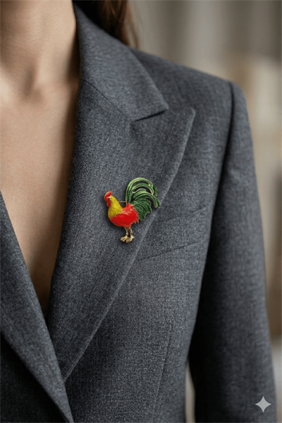 Royal Rooster Renkli Horoz Figürlü Dekoratif Broş