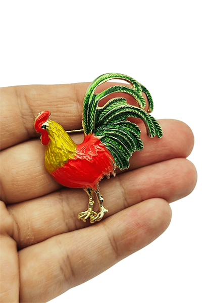 Royal Rooster Renkli Horoz Figürlü Dekoratif Broş