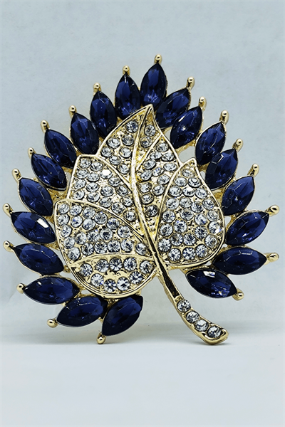Royal Sapphire Işıltılı Taşlı Yaprak Tasarım Broş