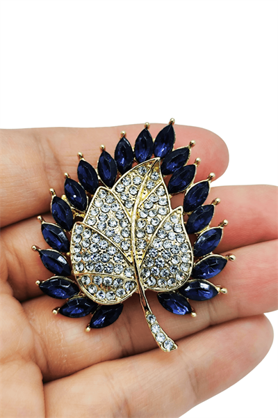 Royal Sapphire Işıltılı Taşlı Yaprak Tasarım Broş