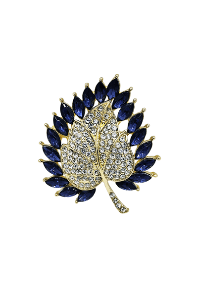 Royal Sapphire Işıltılı Taşlı Yaprak Tasarım Broş