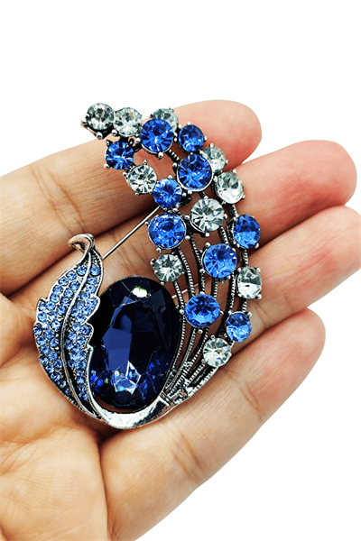 Royal Sapphire Taşlı Zarif Yaprak Broş