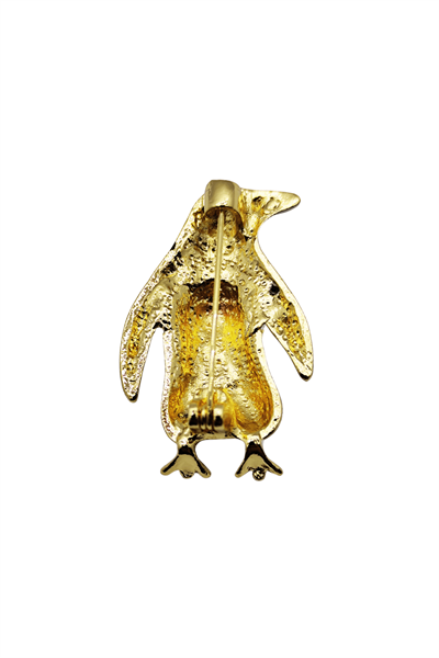Sevimli Penguen Figürlü Gold Detaylı Broş