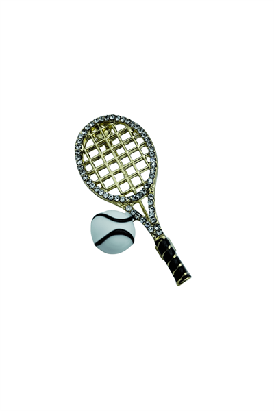 Taşlı Tenis Raketi ve Top Gold Broş