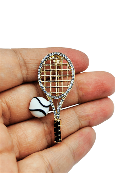Taşlı Tenis Raketi ve Top Gold Broş