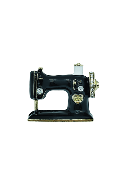 Vintage Dikiş Makinesi Figürlü Siyah Tasarım Broş