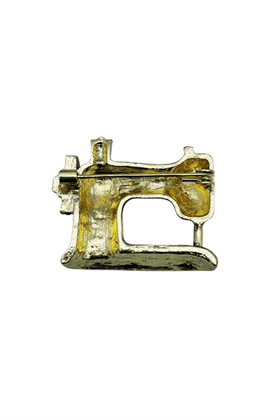 Vintage Dikiş Makinesi Figürlü Siyah Tasarım Broş