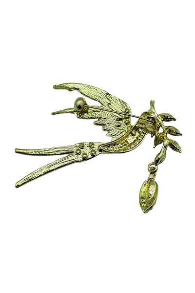 Zümrüt Yeşili Taşlı Renkli Kuş Broş – Kristal Taşlı Zarif Bird Brooch | Kadın Şık Aksesuar