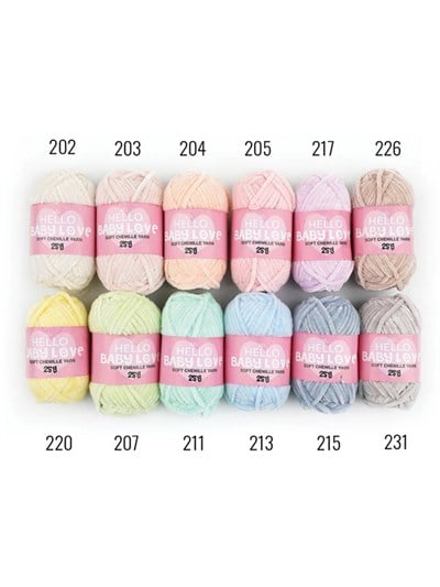 Hello Baby Love Chenille Yarn Pack 12 x 25 g Pastel – Velvet Amigurumi Yarn