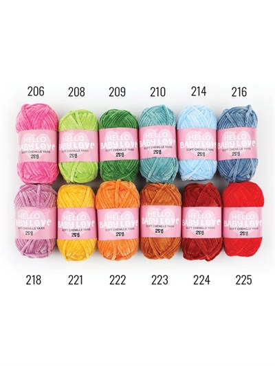 Hello Baby Love Chenille Yarn Pack 12 x 25 g Vibrant – Velvet Amigurumi Yarn