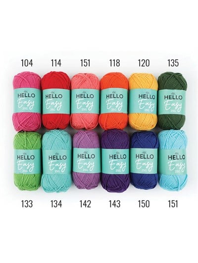 Hello Easy Yarn Set 12 x 25 g Vibrant – Cotton-Acrylic Punch Needle and Amigurumi Yarn