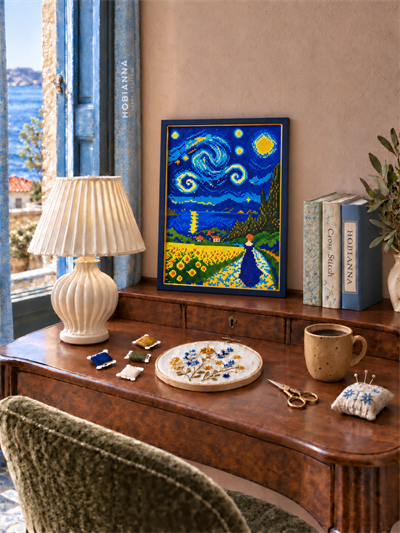 Hobby Mood Elmas Mozaik Tablo Kiti - Ayçiçeği Tarlasında Yıldızlı Gece (30x40 cm) - GD90862