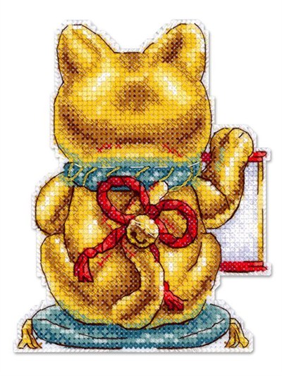 MP Studia Golden Maneki-Neko Plastic Canvas Cross Stitch Kit (Plastic Canvas, Threads & Chart Included) - P-1334
