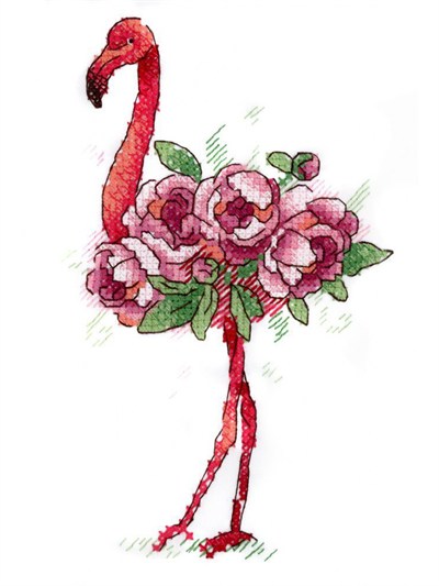 MP Studia Flamingo Water Soluble Cross Stitch Kit (Canvas, Threads & Chart Included) - B-254