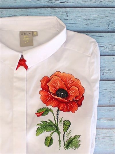 MP Studia Red Poppy Water Soluble Cross Stitch Kit (Canvas, Threads & Chart Included) - B-541