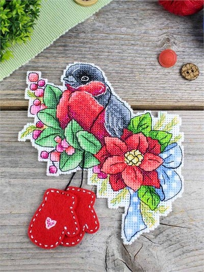 MP Studia Red-Breasted Bullfinch Plastic Canvas Cross Stitch Kit (Plastic Canvas, Threads & Chart Included) - P-1131