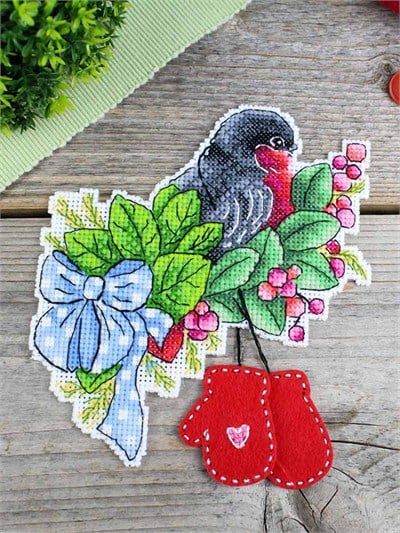 MP Studia Red-Breasted Bullfinch Plastic Canvas Cross Stitch Kit (Plastic Canvas, Threads & Chart Included) - P-1131