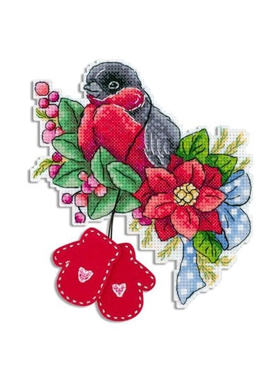 MP Studia Red-Breasted Bullfinch Plastic Canvas Cross Stitch Kit (Plastic Canvas, Threads & Chart Included) - P-1131