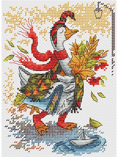 MP Studia Autumn Walk Cross Stitch Kit (Aida, Threads & Chart Included) - M-795