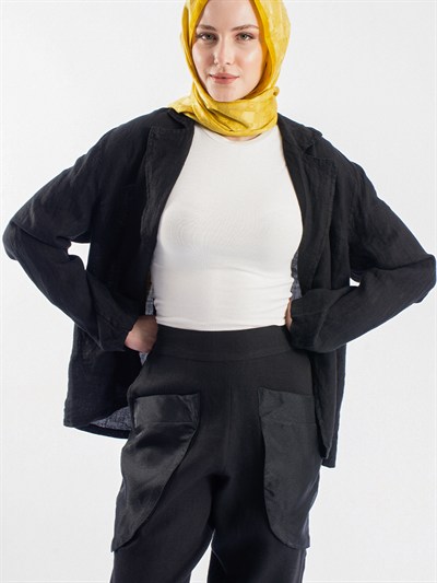 Cepleri organze kumaş detaylı şalvar model pantolon