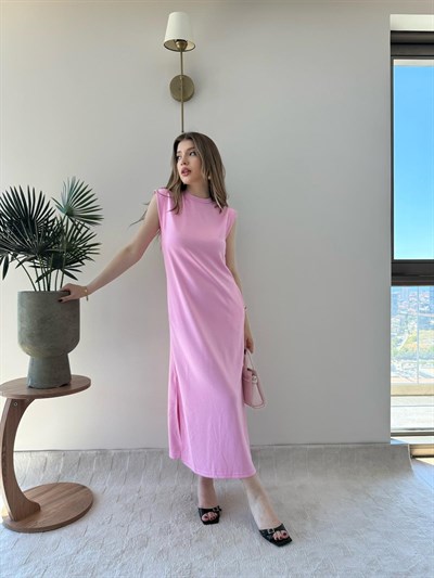  Sıfır Kol Cep Detay Modal Elbise Pembe 2236