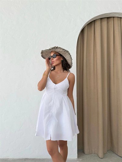 ASKILI DÜĞME DETAY ELBİSE BEYAZ