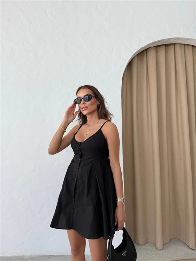 ASKILI DÜĞME DETAY ELBİSE SİYAH