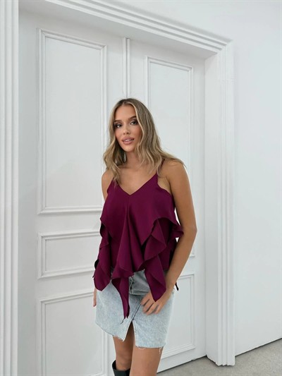 ASKILI VOLANLI BLUZ MÜRDÜM