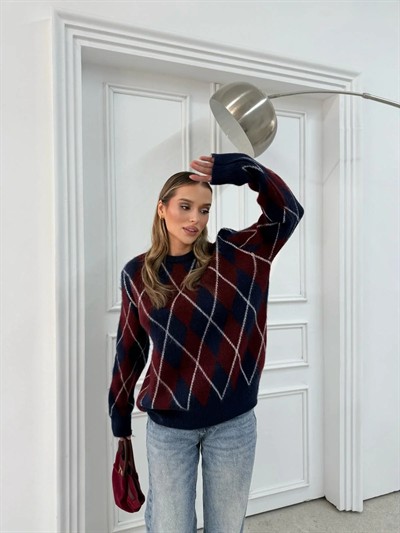 BAKLAVA DESEN BİSİKLET YAKA KAZAK LACİVERT