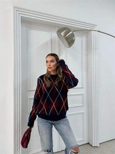 BAKLAVA DESEN BİSİKLET YAKA KAZAK LACİVERT