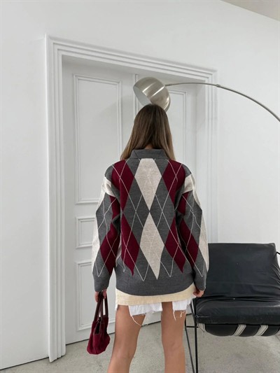 BAKLAVA DESEN POLO YAKA TRİKO KAZAK ANTRASİT