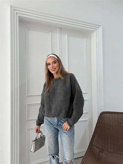 BALON KOL OVERSİZE TRİKO KAZAK ANTASİT