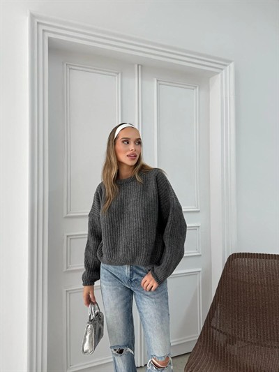 BALON KOL OVERSİZE TRİKO KAZAK ANTASİT