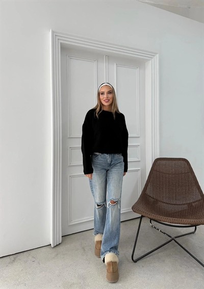 BALON KOL OVERSİZE TRİKO KAZAK SİYAH