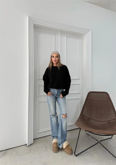 BALON KOL OVERSİZE TRİKO KAZAK SİYAH