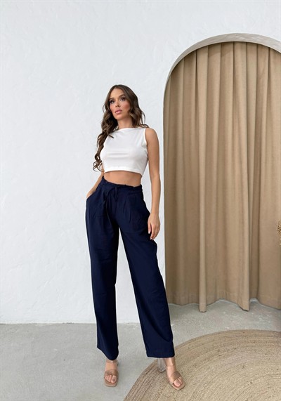 BEL BAĞCIKLI ÇİLEK PANTOLON LACİVERT