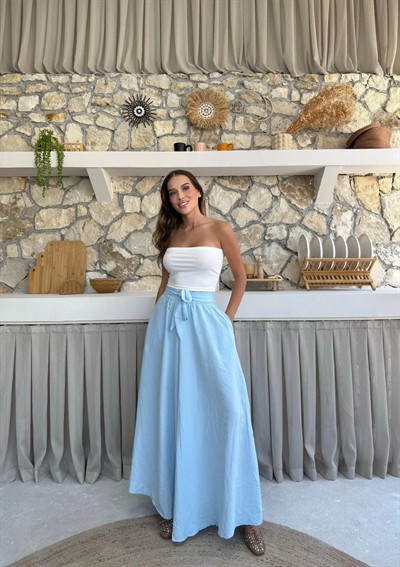 BEL KUŞAKLI İSPANYOL PAÇA PANTOLON MAVİ