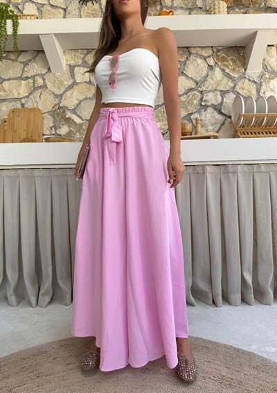 BEL KUŞAKLI İSPANYOL PAÇA PANTOLON PEMBE