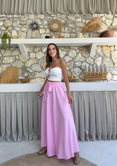BEL KUŞAKLI İSPANYOL PAÇA PANTOLON PEMBE