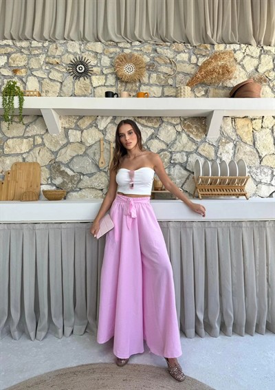 BEL KUŞAKLI İSPANYOL PAÇA PANTOLON PEMBE