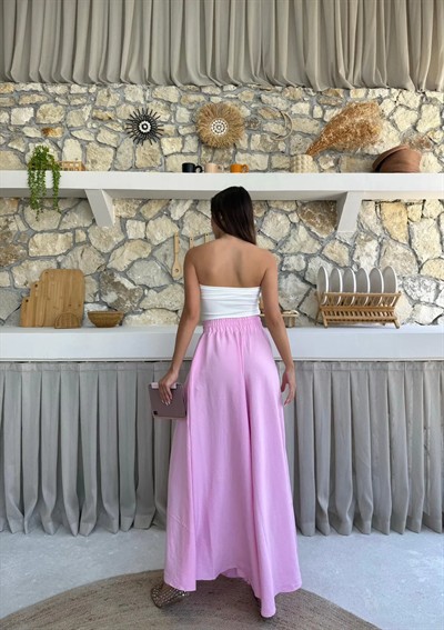 BEL KUŞAKLI İSPANYOL PAÇA PANTOLON PEMBE