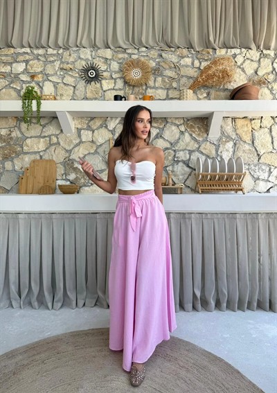 BEL KUŞAKLI İSPANYOL PAÇA PANTOLON PEMBE