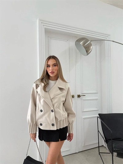 BEL VE KOL DİKİŞ DETAY İÇ ASTARLI KAŞE KABAN BEJ 2067