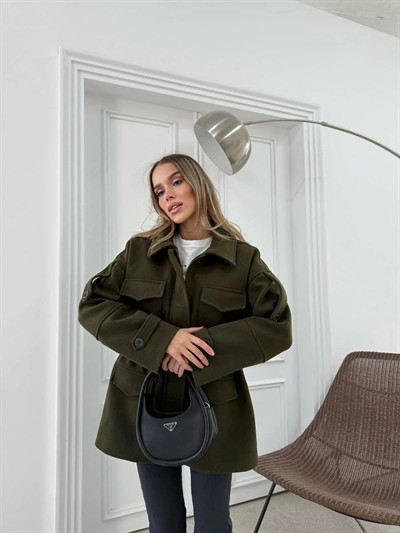 CEPLİ OMUZ APOLET DETAY İÇ ASTARLI KAŞE KABAN HAKİ