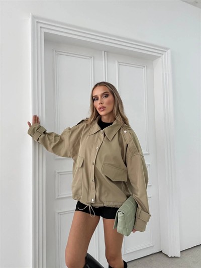 ÇİFT CEP BEL BAĞCIKLI ÇITÇITLI ARA BOY CEKET AÇIK YEŞİL 2036