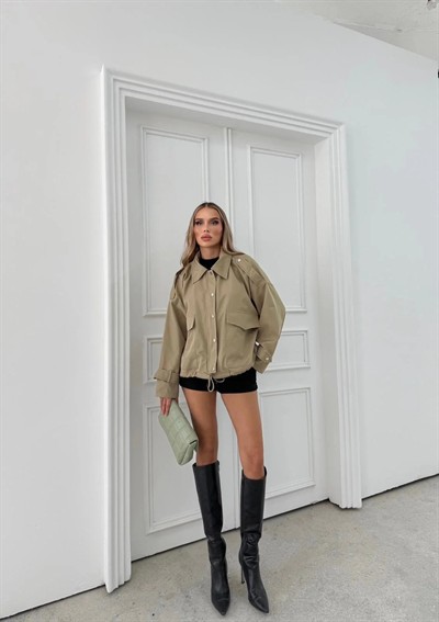 ÇİFT CEP BEL BAĞCIKLI ÇITÇITLI ARA BOY CEKET AÇIK YEŞİL 2036