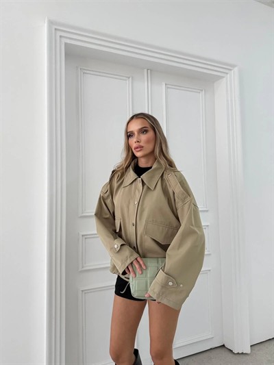 ÇİFT CEP BEL BAĞCIKLI ÇITÇITLI ARA BOY CEKET AÇIK YEŞİL 2036