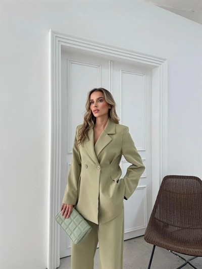 ÇİFT DÜĞME BLAZER CEKET VE PANTOLONLU DOUBLE KUMAŞ İKİLİ TAKIM YEŞİL KO-1101