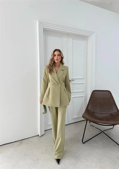 ÇİFT DÜĞME BLAZER CEKET VE PANTOLONLU DOUBLE KUMAŞ İKİLİ TAKIM YEŞİL KO-1101
